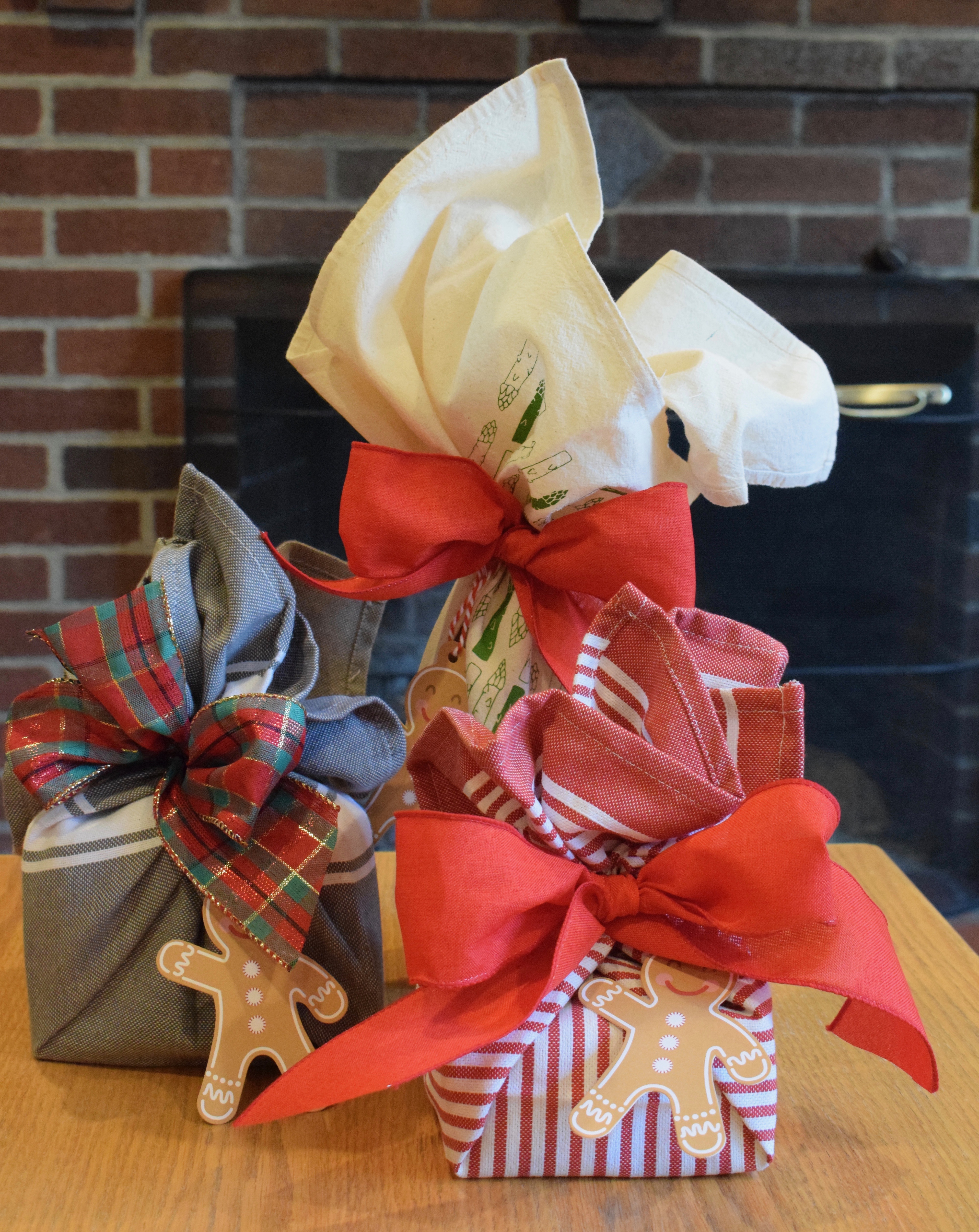 Gifts Wrapped in Kitchen Towels